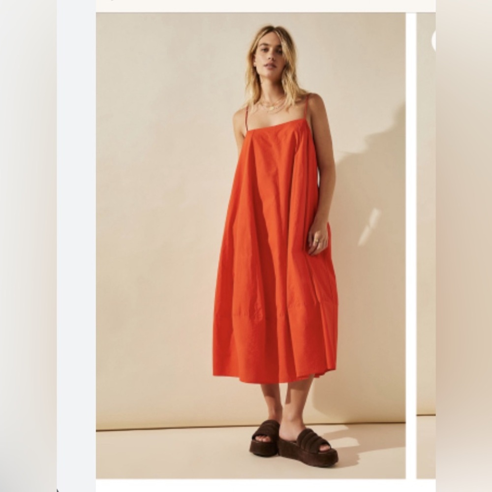 Free People Orange Strapless Midi Sundress